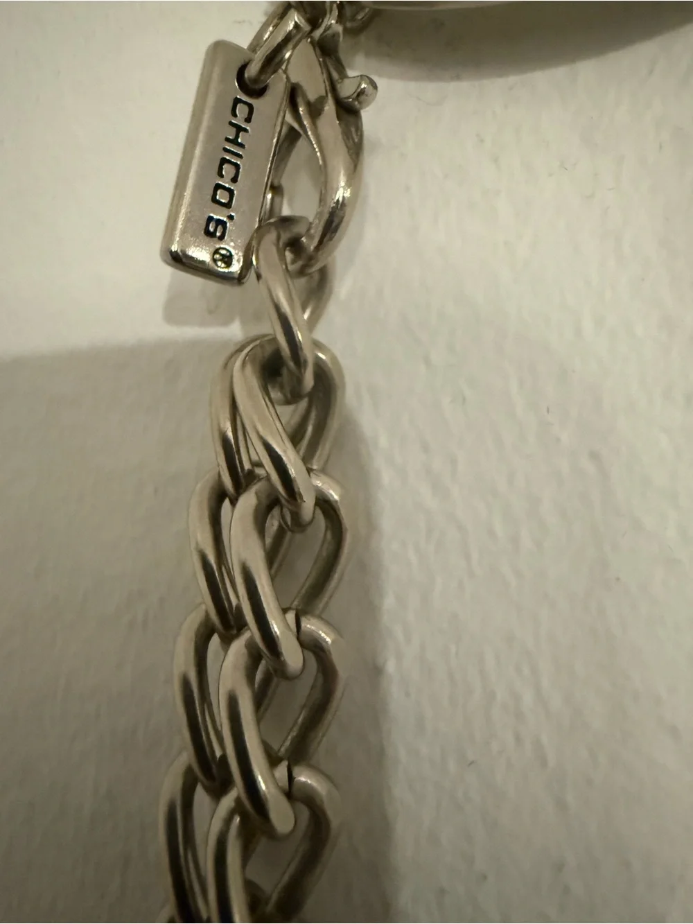 Chico’s Silver Clear Lucite Oval Link Chain Belt Statement Y2K